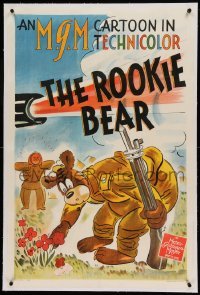 5a224 ROOKIE BEAR linen 1sh '41 great art of Army recruit Barney Bear narrowly dodging cannon fire!