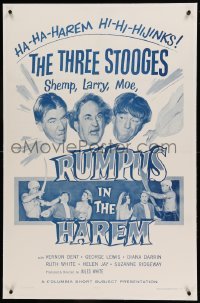 5a226 RUMPUS IN THE HAREM linen 1sh '56 Three Stooges Moe, Larry & Shemp, ha-ha-harem hi-hi-hijinks!