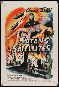5a229 SATAN'S SATELLITES linen 1sh '58 space spies plot to put the world out of orbit, cool sexy art
