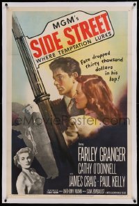 5a240 SIDE STREET linen 1sh '50 fate dropped thirty thousand dollars in Farley Granger's lap!
