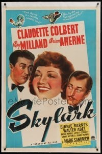 5a242 SKYLARK linen 1sh '41 Claudette Colbert, Ray Milland, Aherne, written by Samson Raphaelson!