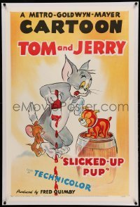 5a243 SLICKED-UP PUP linen 1sh '51 cartoon art of Tom & Jerry scared after painting Spike's puppy!