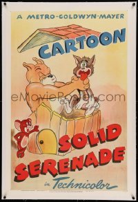 5a245 SOLID SERENADE linen 1sh '46 Jerry hates Tom's singing & sics Spike on him, cool cartoon art!