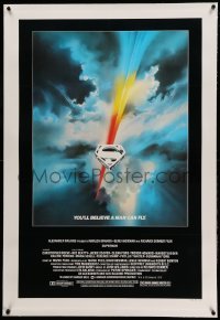 5a262 SUPERMAN linen 1sh '78 D.C. comic book hero Christopher Reeve, cool Bob Peak logo art!
