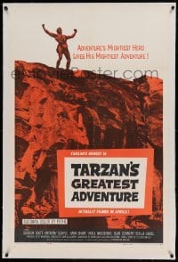 5a268 TARZAN'S GREATEST ADVENTURE linen 1sh '59 hero Gordon Scott lives his mightiest adventure!