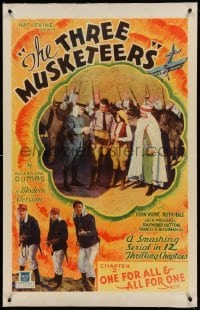5a278 THREE MUSKETEERS linen chapter 2 1sh '33 young John Wayne in inset image, serial, rare!