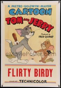 5a280 TOM & JERRY linen 1sh '52 Tom & Jerry hiding weapons behind their back, Flirty Birdy!