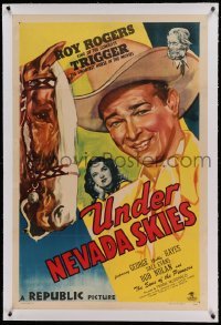 5a285 UNDER NEVADA SKIES linen 1sh '46 great art of Roy Rogers, Trigger, Dale Evans & Gabby Hayes!