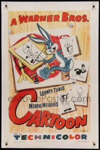 5a294 WARNER BROS CARTOON linen 1sh '48 great art of Bugs Bunny at drawing board with other toons!
