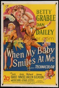 5a297 WHEN MY BABY SMILES AT ME linen 1sh '48 stone litho art of sexy Betty Grable & Dan Dailey!