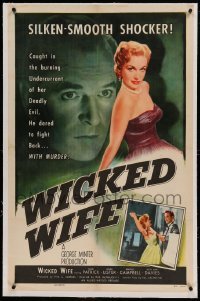 5a299 WICKED WIFE linen 1sh '55 Grand National Night, super sexy English bad girl Moira Lister!