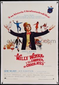 5a303 WILLY WONKA & THE CHOCOLATE FACTORY linen int'l Spanish language 1sh '71 Gene Wilder classic!