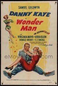 5a306 WONDER MAN linen 1sh '45 wacky Danny Kaye holds sexy Virginia Mayo + dancing Vera-Ellen!