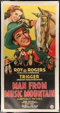 5b047 MAN FROM MUSIC MOUNTAIN linen 3sh '43 art of Roy Rogers, Trigger & The Sons of the Pioneers!