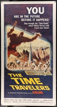 5b060 TIME TRAVELERS linen 3sh '64 cool Reynold Brown sci-fi art of the crack in space and time!