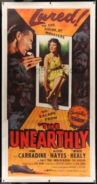 5b062 UNEARTHLY linen 3sh '57 John Carradine & sexy Allison Hayes lured to the house of monsters!