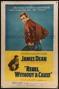 5b023 REBEL WITHOUT A CAUSE linen style Z 40x60 '55 Nicholas Ray, James Dean, classic film!