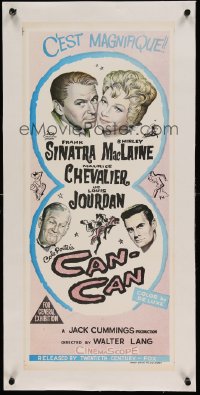 5b099 CAN-CAN linen Aust daybill '60 Frank Sinatra, Shirley MacLaine, Maurice Chevalier & Jourdan