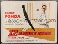 5b131 12 ANGRY MEN linen British quad '57 different art of juror Henry Fonda & murder weapon, rare!