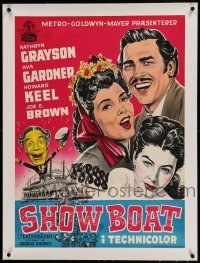 5b093 SHOW BOAT linen Danish '51 great art of Kathryn Grayson, Ava Gardner, Joe E. Brown & Keel!
