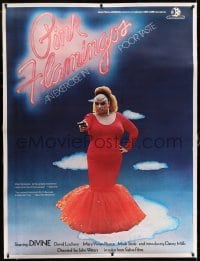 5b018 PINK FLAMINGOS linen French 1p '76 Divine, John Waters' classic exercise in poor taste!
