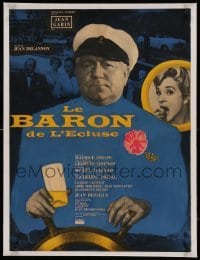 5b145 BARON OF THE LOCKS linen French 23x30 '60 Le Baron de l'ecluse, Jean Gabin, Micheline Presle