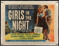 5b073 GIRLS IN THE NIGHT linen style B 1/2sh '53 first shocking story of teenage delinquent girls!