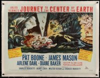 5b075 JOURNEY TO THE CENTER OF THE EARTH linen 1/2sh '59 Jules Verne, great sci-fi monster artwork!