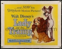 5b078 LADY & THE TRAMP linen 1/2sh '55 Disney's happiest motion picture, canine dog classic cartoon!