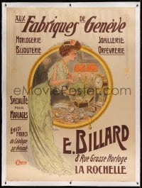 5b028 E. BILLARD linen 46x62 French advertising poster 1890s Raoul Hem art of rich woman & jewelry!