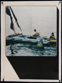 5b187 JAWS 2 linen 24x33 special '78 different image of the giant shark circling boy & girl on boat!