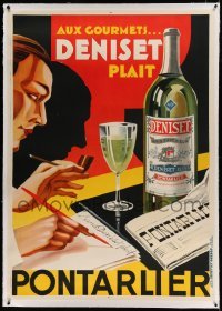 5b030 PONTARLIER linen 39x55 advertising poster '30 Joseph Charles art of man w/anise wine & pipe!