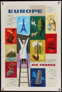 5b165 AIR FRANCE EUROPE linen 25x39 French travel poster '59 great colorful art by Jean Carlu!