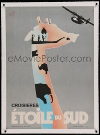5b166 ETOILE DU SUD linen 2nd printing 26x36 French travel poster '69 giraffe & African sights art!