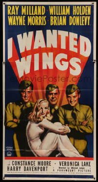 5c009 I WANTED WINGS 3sh '41 art of sexy Veronica Lake, Milland & Holden by McClelland Barclay!