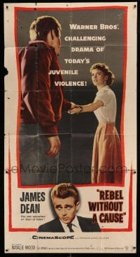 5c011 REBEL WITHOUT A CAUSE 3sh '55 Nicholas Ray, James Dean was a bad boy from a good family!