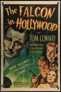 5c029 FALCON IN HOLLYWOOD 1sh '44 detective Tom Conway, where next will the killer strike!