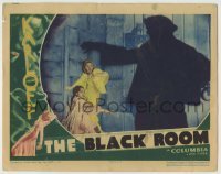 5c125 BLACK ROOM LC '35 Marian Marsh & Katherine DeMille scared of Boris Karloff's shadow, rare!