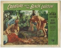 5c085 CREATURE FROM THE BLACK LAGOON LC #6 '54 divers Carlson & Denning catch the monster in net!