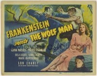 5c100 FRANKENSTEIN MEETS THE WOLF MAN TC '43 best art of monsters Lugosi & Chaney fighting, rare!