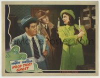 5c067 HOLD THAT GHOST LC '41 Bud Abbott, Lou Costello & scared Joan Davis all holding candles!