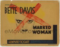 5c112 MARKED WOMAN TC '37 classic close up art of Bette Davis with huge red X over her face, rare!