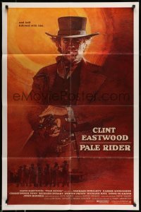 5c039 PALE RIDER int'l 1sh '85 great different art of cowboy Clint Eastwood by David Grove!