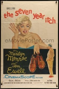 5c043 SEVEN YEAR ITCH 1sh '55 Billy Wilder, great art of sexy Marilyn Monroe w/shoes by Tom Ewell!