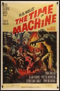 5c049 TIME MACHINE 1sh '60 H.G. Wells, George Pal, great Reynold Brown sci-fi artwork!