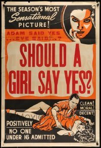5c189 SHOULD A GIRL SAY YES 1sh '48 great art of guy seducing beautiful girl on ground, rare!