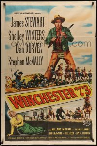 5c053 WINCHESTER '73 1sh '50 art of James Stewart with rifle over Shelley Winters, Anthony Mann!