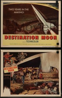 5c056 DESTINATION MOON 8 LCs '50 Robert A. Heinlein, great images of astronauts in space + rocket!