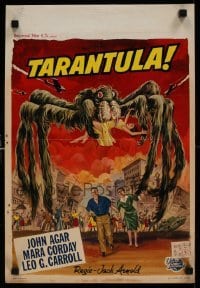 5d204 TARANTULA Belgian '55 Jack Arnold, art of town running from 100 foot high spider monster!