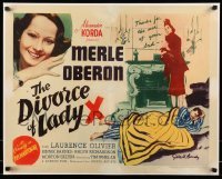 5d148 DIVORCE OF LADY X 1/2sh '38 Bundy art of Merle Oberon, thanks for the use of your bed, rare!